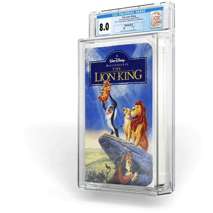 Front of CGC holdered The Lion King clamshell VHS